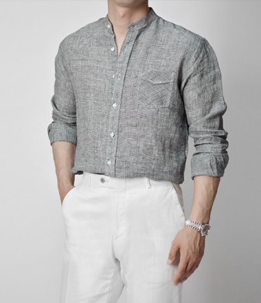 glan check linen shirts (gray)